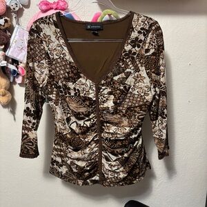 y2k inc international concepts cinching lace trim mixed print long sleeve size L